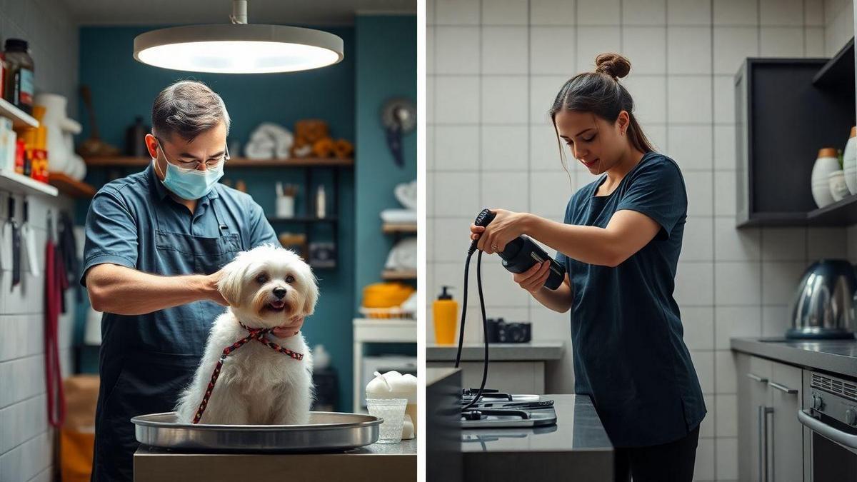 Técnicas de banho e tosa: Profissionais versus DIY